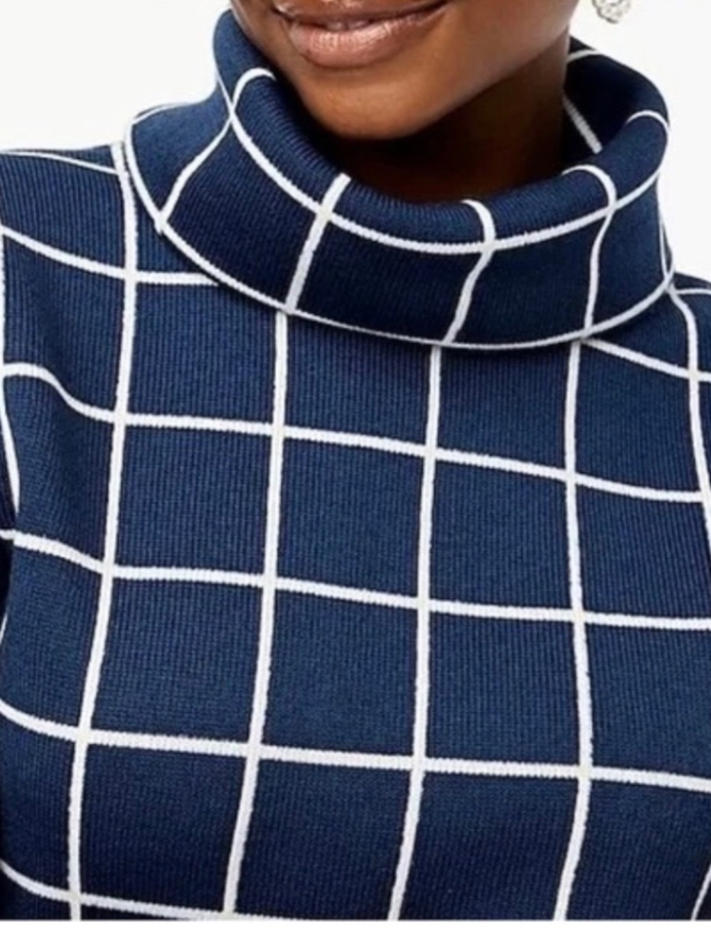 J Crew preppy funnel neck windowpane grid pattern sweatshirt size S